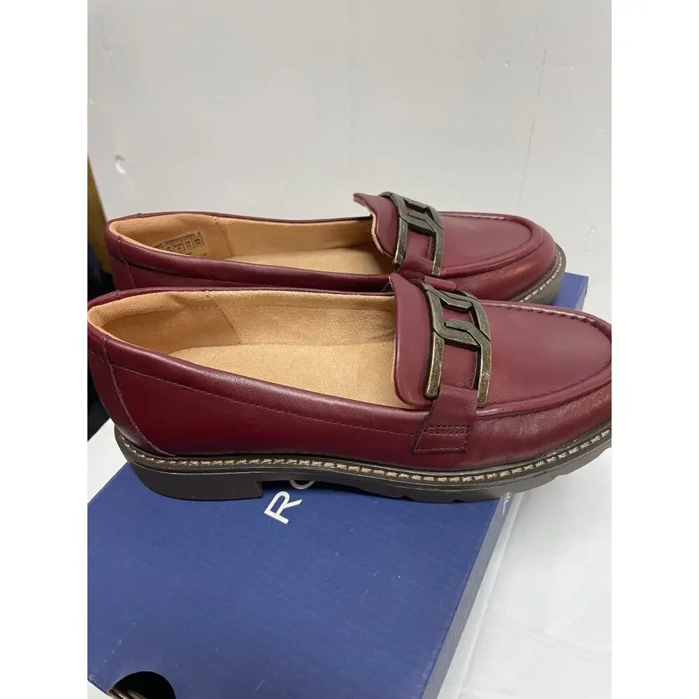 Rockport Women's Kacey Chain Loafer Tawny Leather Slip On Shoes Burgundy US 5M